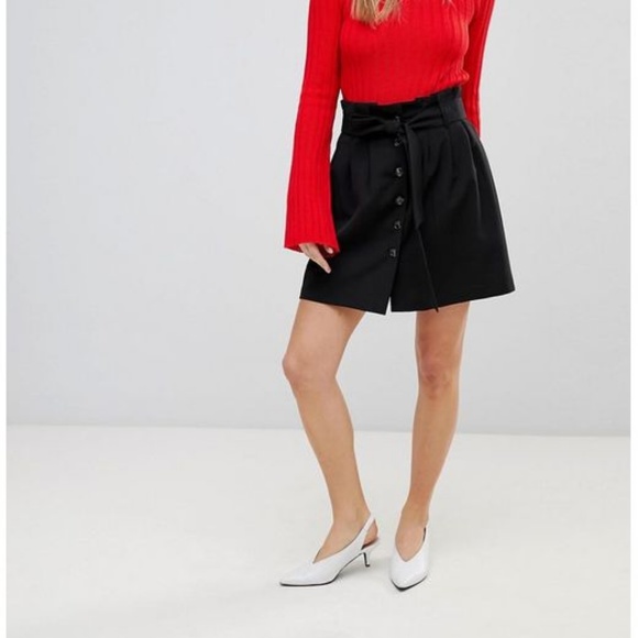 ASOS Black Tailored Paper Bag Waist Skirt NWOT - Picture 2 of 4